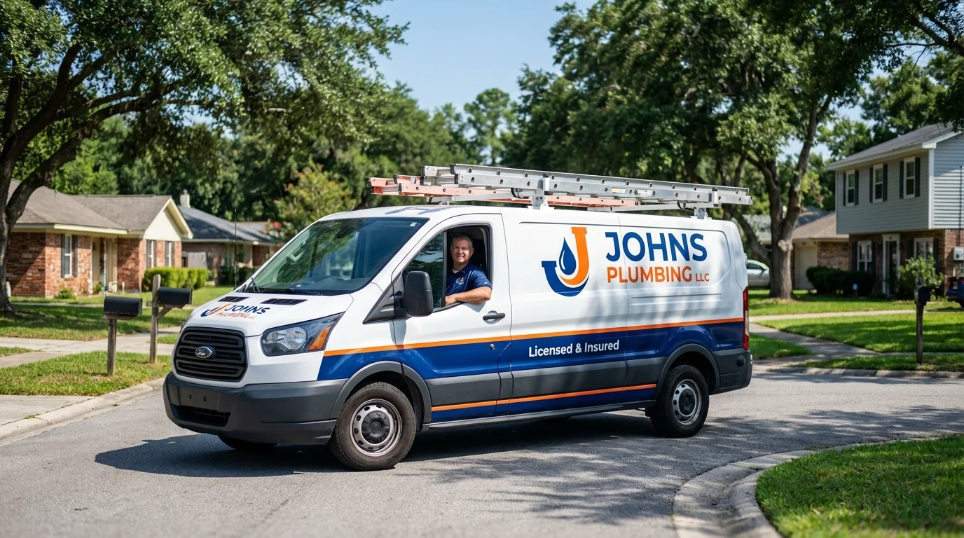 Johns Plumbing LLC service van in Milford, ME