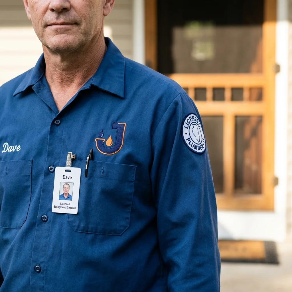Licensed plumber showing ID badge in Milford, ME