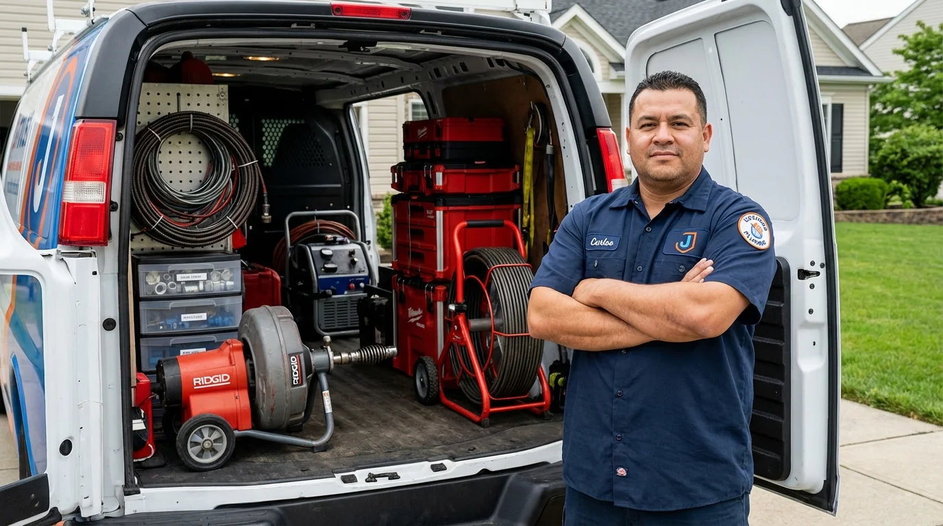 Professional drain cleaning equipment and Johns Plumbing LLC plumber in Milford