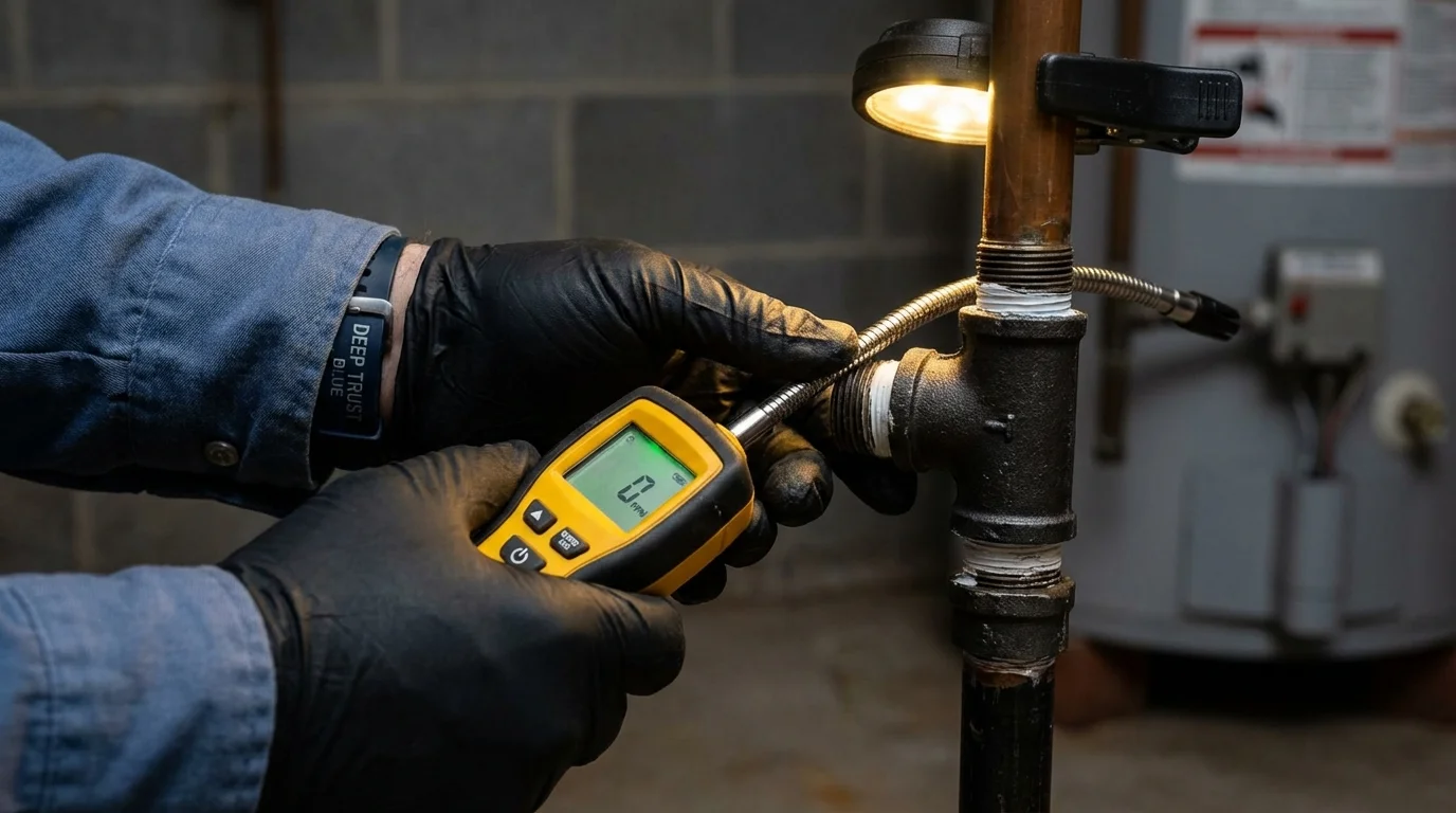Gas leak detection with electronic sniffer by Johns Plumbing LLC in Milford