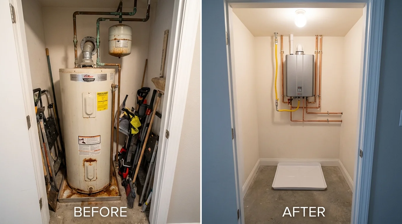 Tank water heater versus wall-mounted tankless unit comparison for Milford, ME homeowners